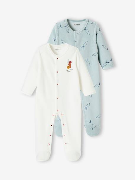 Lote de 2 pijamas em veludo, para bebé VERDE MEDIO BICOLOR/MULTICOLOR 