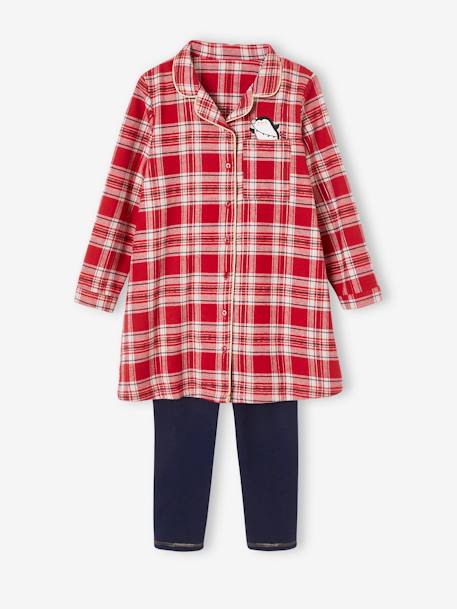 Camisa de dormir em flanela + leggings de Natal, para menina quadrados vermelho 