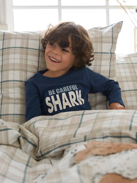 Lote de 2 pijamas 'tubarões', para menino AZUL ESCURO LISO COM MOTIVO 