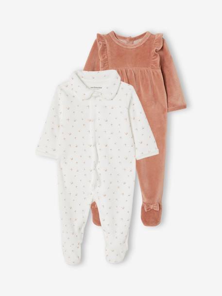 Lote de 2 pijamas em veludo, para bebé menina BRANCO CLARO BICOLOR/MULTICOLO 
