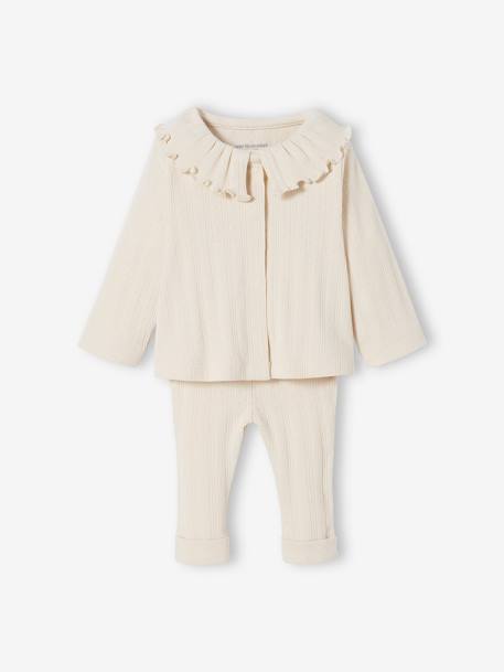 Conjunto em malha ajurada, camisola e calças, para bebé BEGE CLARO LISO 