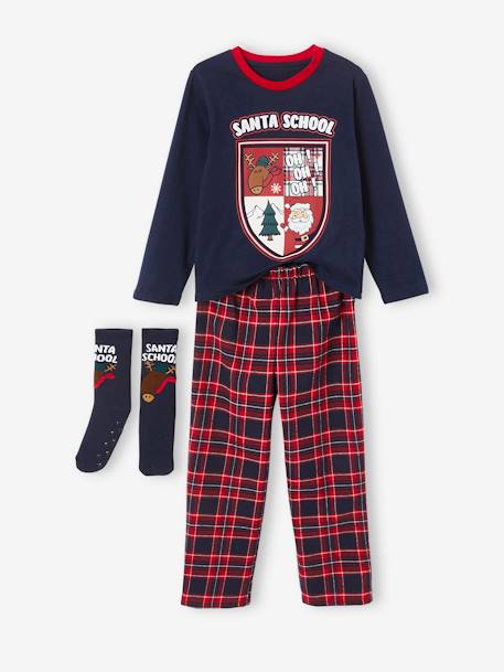Conjunto de Natal, pijama + meias de menino marinho 