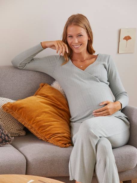Pijama, especial gravidez e amamentação CINZENTO CLARO LISO 