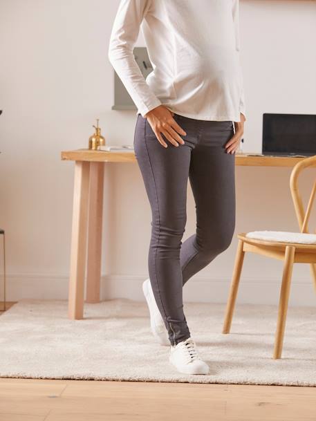 Jeans slim, entrepernas 69 cm, para grávida CINZENTO ESCURO LISO 