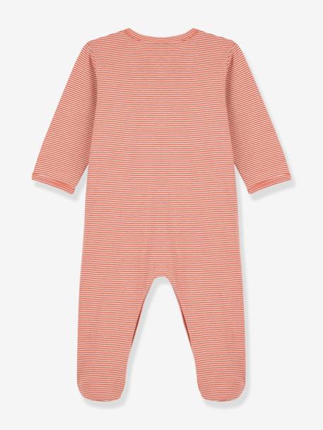 Pijama para bebé, às riscas finas, em algodão bio, da Petit Bateau rosa 