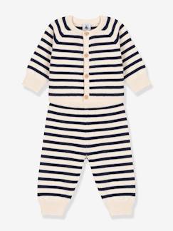 Bebé 0-36 meses-Conjunto de 2 peças às riscas, para bebé, em tricot de lã e algodão, da Petit Bateau