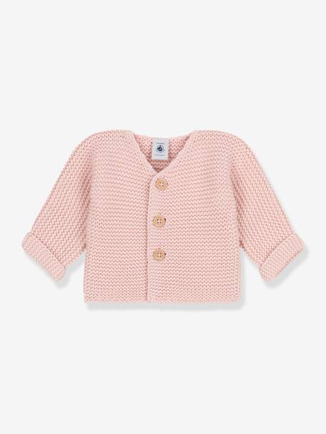 Casaco de bebé, tricot ponto de liga em algodão bio, da Petit Bateau branco+rosa 