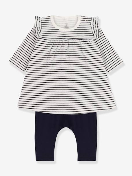 Conjunto de bebé: vestido estilo marinheiro + leggings, Petit Bateau cru 