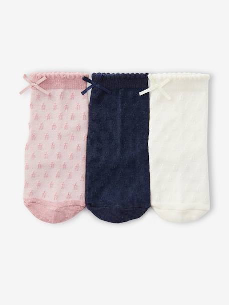 Lote de 3 pares de meias, em malha ajurada, para bebé menina cru 