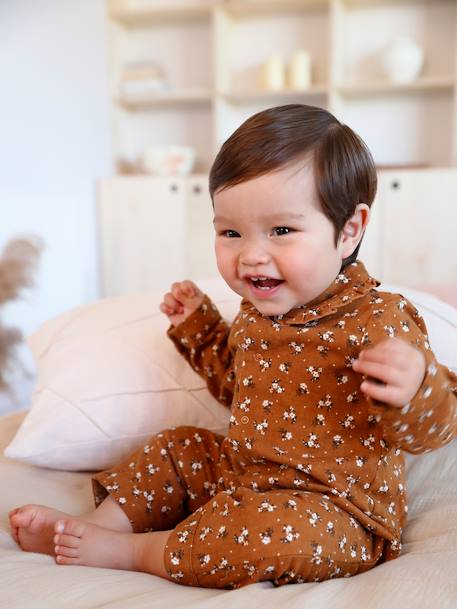 Pijama com abertura à frente, em algodão, para bebé menina CASTANHO MEDIO ESTAMPADO+rosa-velho 