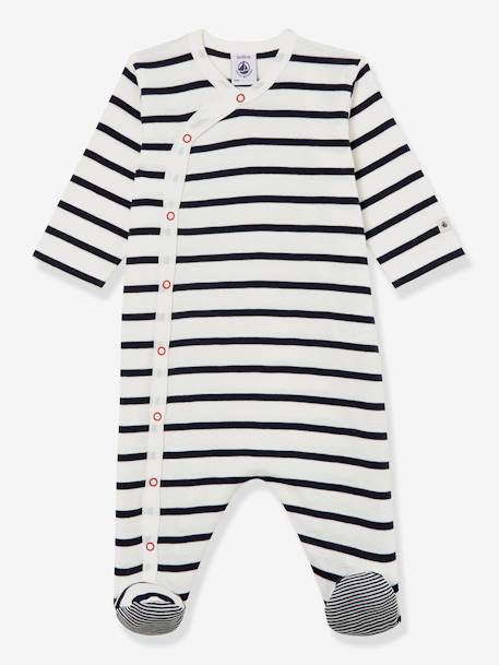 Pijama às riscas, em canelado, para bebé, da Petit Bateau branco estampado 