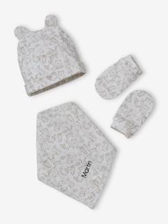 -Conjunto personalizável, em malha estampada, com gorro + luvas + lenço + saco,  para bebé