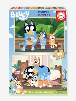 Brinquedos-Jogos educativos-2 Super Puzzles, em madeira, de 16 peças - Bluey - EDUCA