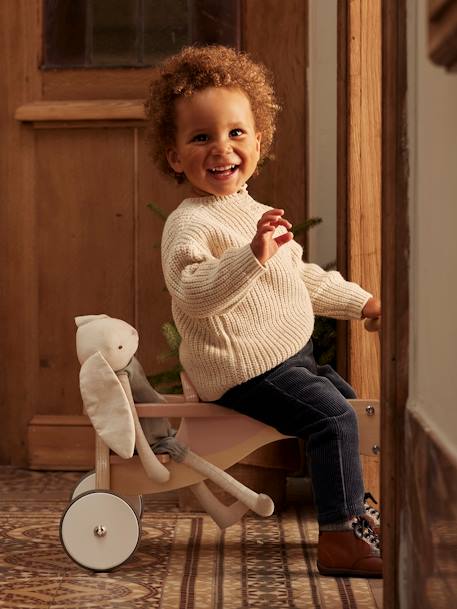 Triciclo + assento para boneca, em madeira FSC® BEGE MEDIO LISO COM MOTIVO 