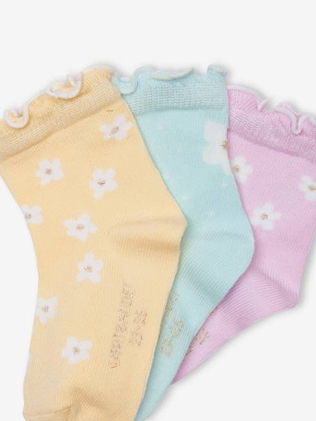 Lote de 3 pares de meias Margaridas, para bebé menina amarelo-pálido 