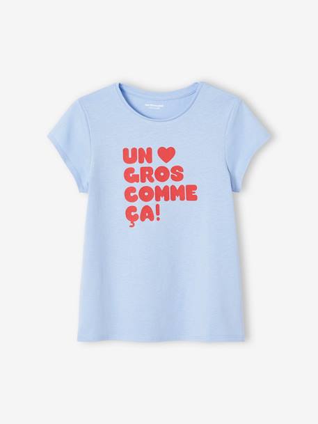 T-shirt com mensagem, para menina azul-pálido+coral+cru+rosa-bombom+verde-abeto 
