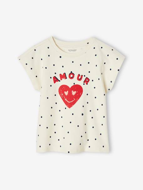 T-shirt com inscrição amour, às bolas, para menina cru 