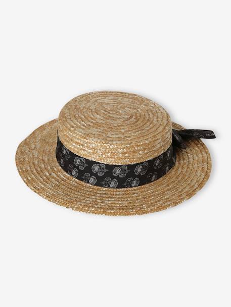 Chapéu aspeto palha com fita estampada, para menina bege-areia 