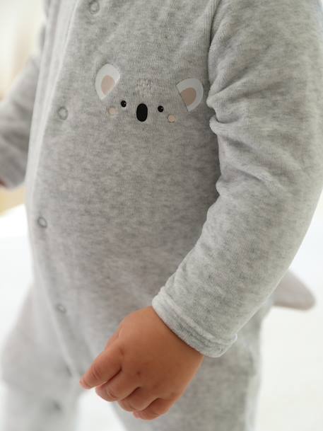 Pijama coala, em veludo, para bebé cinza mesclado 