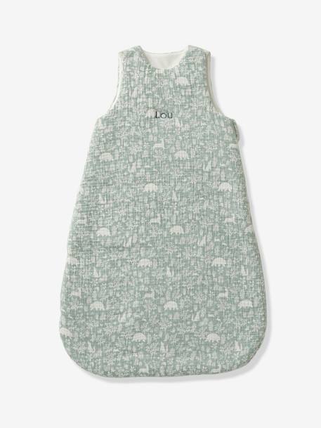 Saco de bebé personalizável, sem mangas, em gaze de algodão, Clareira verde-salva 