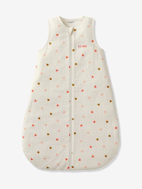 Saco de bebé especial verão, em gaze de algodão com abertura ao centro, Pequenos Corações BRANCO CLARO ESTAMPADO 