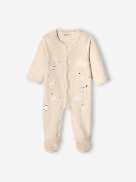 Pijama em veludo, abertura à frente, para bebé bege mesclado 