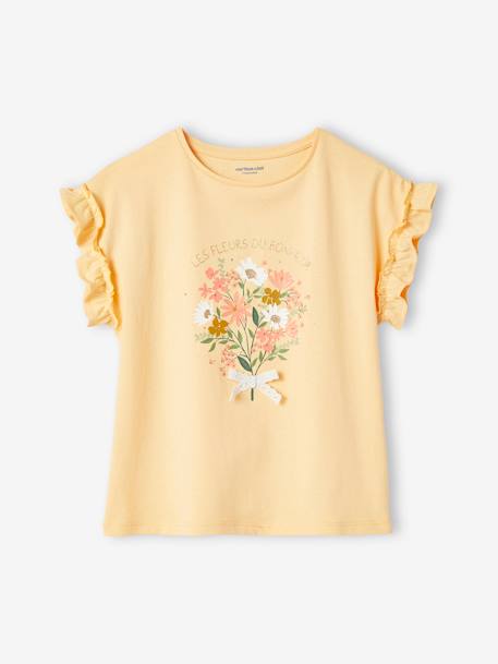 T-shirt com motivo irisado, mangas curtas com folho, para menina amarelo-pálido+cru+malva+marinho 