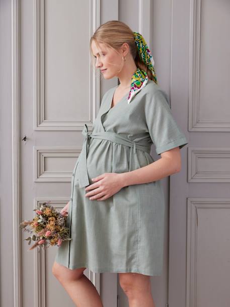 Vestido curto, cruzado, especial gravidez e amamentação-Roupa  grávida-Vertbaudet