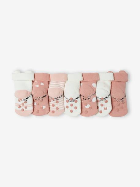 Lote de 7 pares de meias gato, para bebé menina rosa 