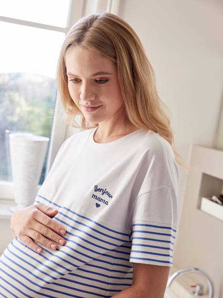 Camisa de dormir estilo marinheiro, para grávida cru 