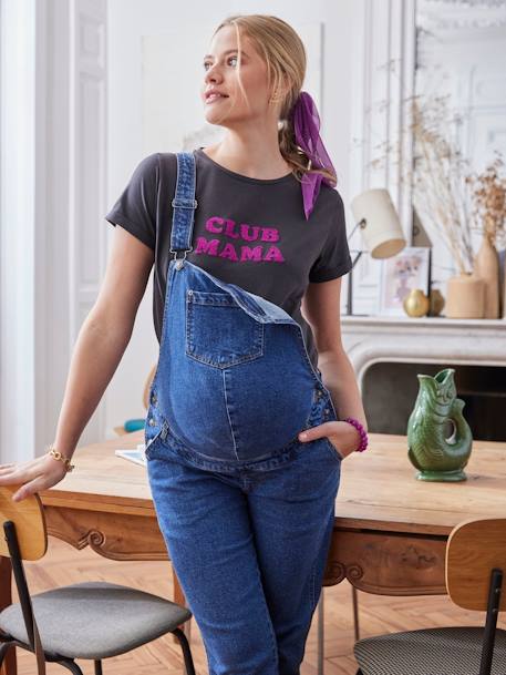 T-shirt personalizável, com mensagem, em algodão bio, para grávida antracite+rosa-velho 
