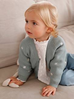 Bebé 0-36 meses-Camisolas, casacos de malha, sweats-Casacos-Casaco bordado com decote em V, em canelado inglês, para bebé