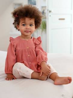 Bebé 0-36 meses-Blusa com folhos, em gaze de algodão, para bebé
