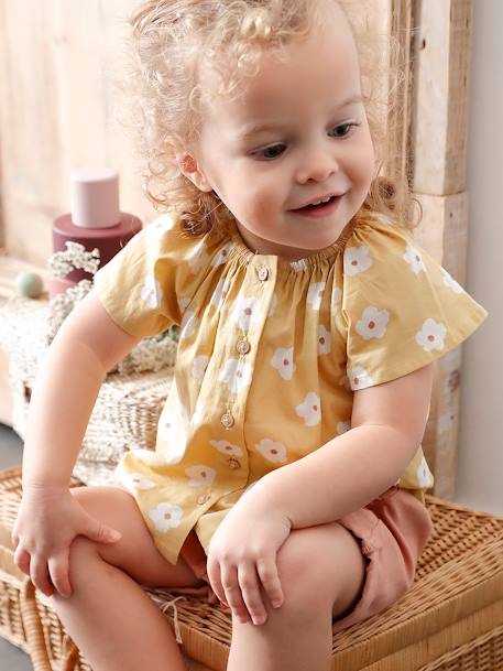 Blusa com mangas borboleta, para bebé amarelo-pálido+azul-pálido 