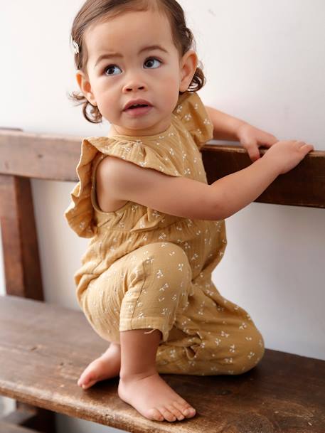 Macacão em gaze de algodão, para bebé amarelo-pálido 