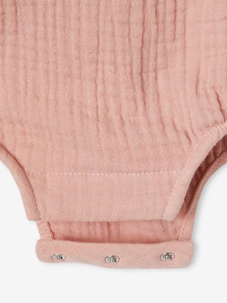 Body personalizável, em gaze de algodão, para recém-nascido rosado 