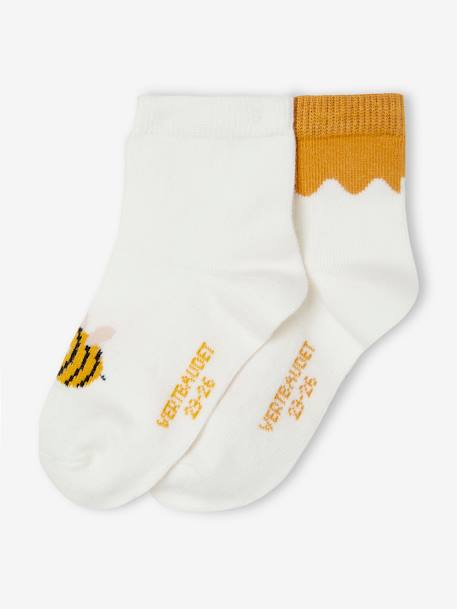 Lote de 2 pares de meias abelhas, para bebé cru 
