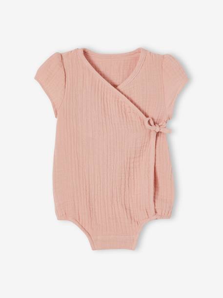 Body personalizável, em gaze de algodão, para recém-nascido rosado 
