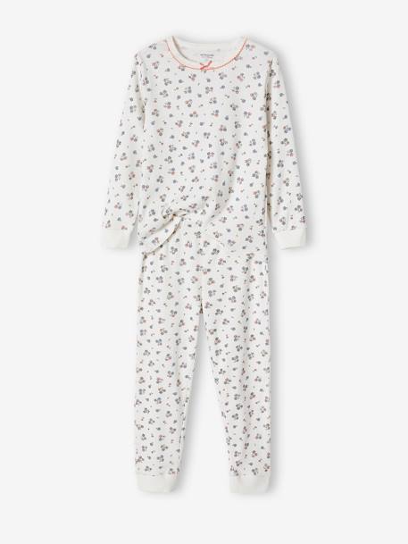 Pijama em malha canelada, personalizável, estampado às flores, para menina cru 