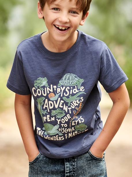 T-shirt animais, para menino azul-ardósia 