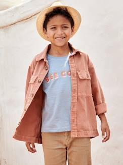 Casaco modelo camisa, em tecido com efeito de tingimento tipo pigmento, para menino