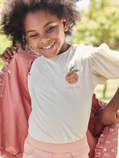 Menina 2-14 anos-T-shirts-T-shirts-T-shirt com mangas balão, fruto no peito, para menina