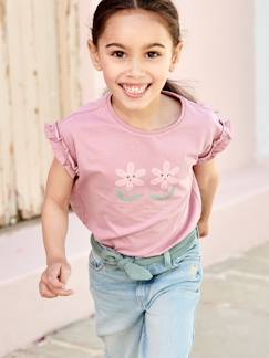 Menina 2-14 anos-T-shirts-T-shirt com motivo irisado, mangas curtas com folho, para menina