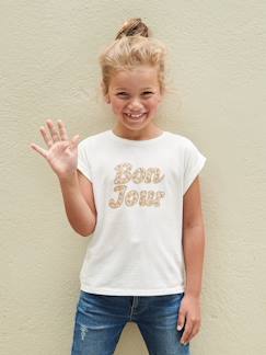 Menina 2-14 anos-T-shirt com mensagem e flores, para menina