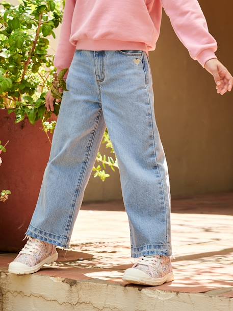Jeans largos, bases desfiadas, para menina ganga bleached+stone 