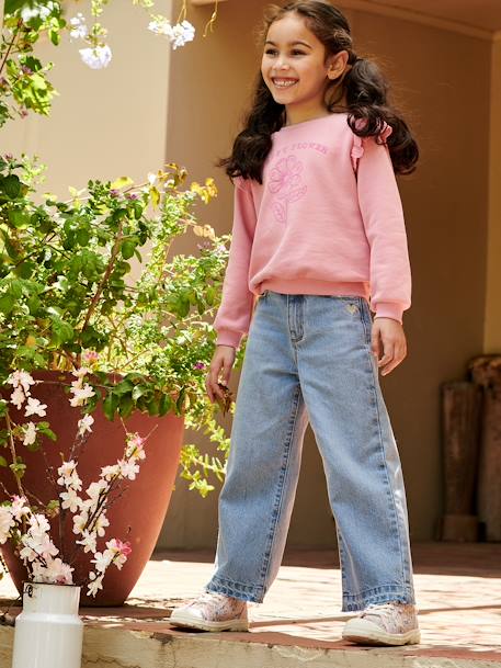 Jeans largos, bases desfiadas, para menina-Menina 2-14 anos