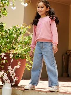 Menina 2-14 anos-Jeans largos, bases desfiadas, para menina