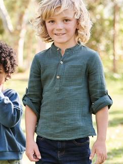 Personalizáveis-Menino 2-14 anos-Camisas-Camisa em gaze de algodão, mangas para dobrar, para menino