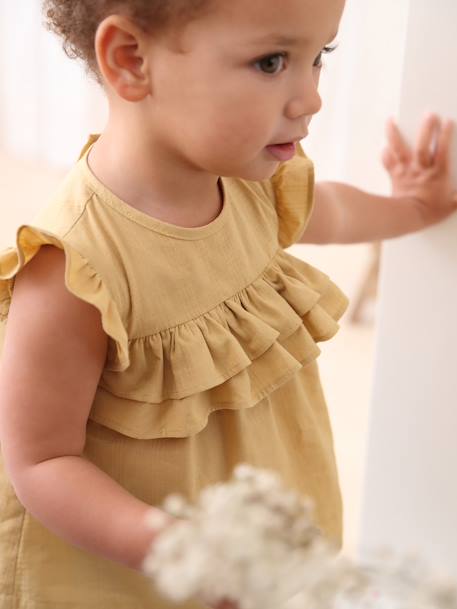 Blusa com folhos, para bebé amarelo-pálido 