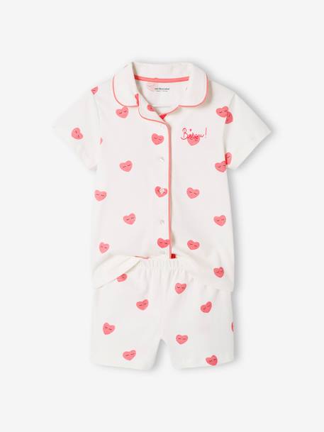 Pijama estampado aos corações e 'Bisou', para menina cru 